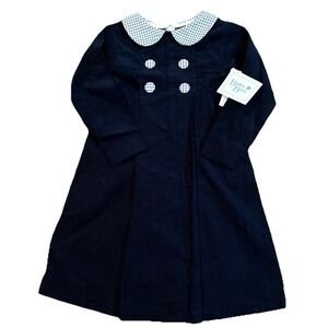 NWT BAILEY BOYS Girls 6 Yrs Navy Cordoroy Dress Plaid Buttons Peter Pan Collar